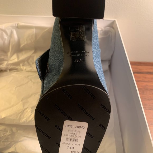 Balenciaga Blue Denim Block-Heel Ankle Booties - Picture 6 of 8